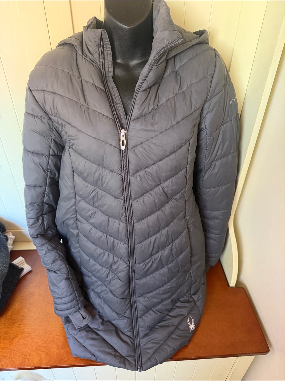 Spyder Hooded Quilted Puffer Jacket - Charcoal Gray